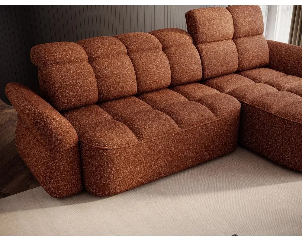 Теракотен кадифен сгъваем/с място за съхранение ъглов диван (десен ъгъл) Beneth – ELTAP