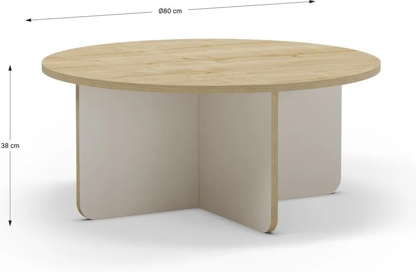 Кремава/естествена кръгла масичка за кафе с дъбов плот ø 80 cm Hillary – Marckeric