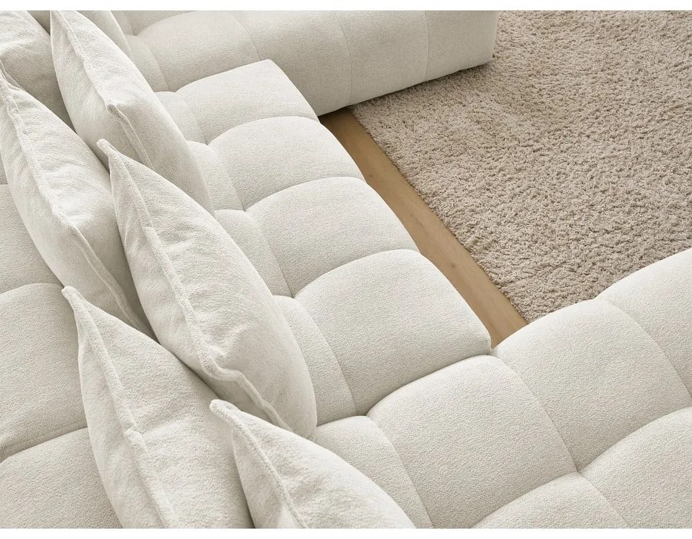 Бял шенилов сгъваем/с място за съхранение ъглов диван (десен ъгъл/U форма) Everest – Bobochic Paris