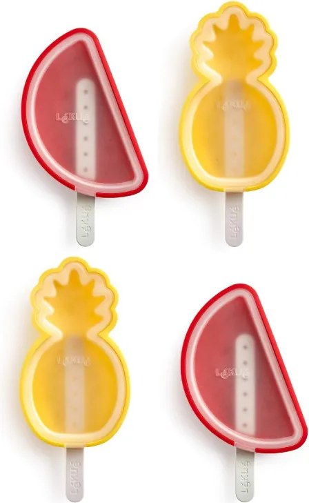Комплект от 4 форми за сладолед на клечка Lekue 1010239, 340 мл, -20°C / +100°C, Платинен силикон, Многоцветен