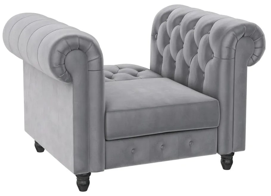 Светлосиво кадифено кресло Chesterfield Felix – Støraa