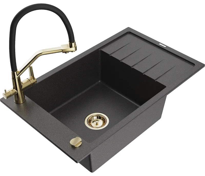 Mexen Elias гранитна мивка с 1 отделение с отцедник и кухненски смесител Duo,