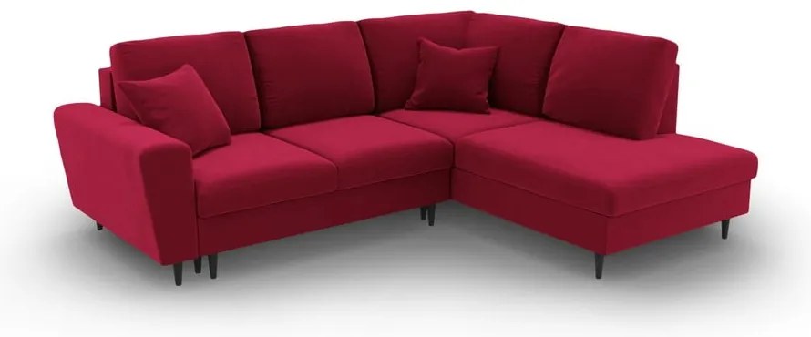 Червен кадифен разтегателен ъглов диван с място за съхранение (десен ъгъл/L форма) Kyoto – Cosmopolitan Design