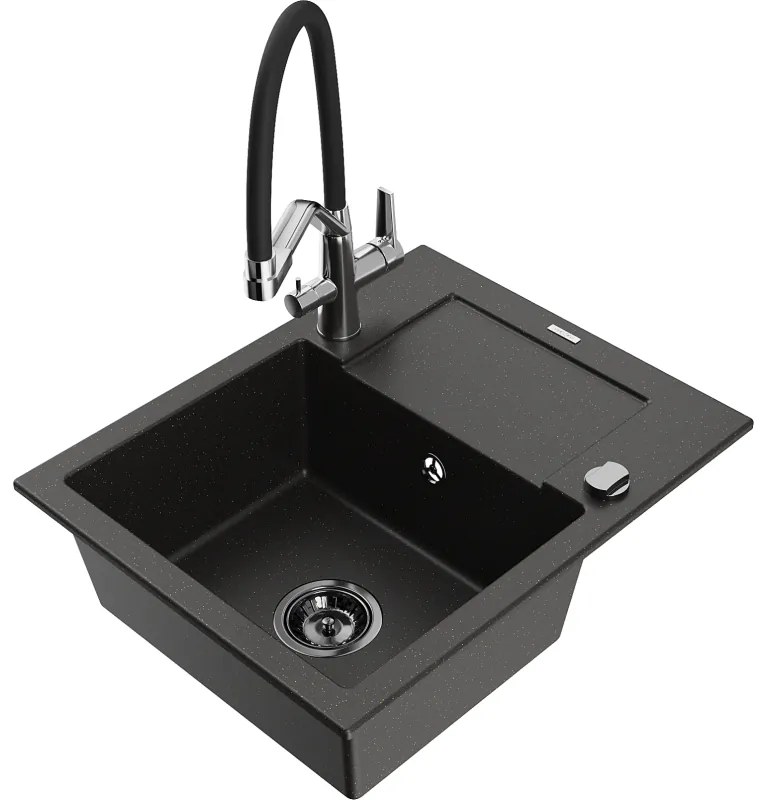 Mexen Enzo гранитна мивка с 1 камера с отцедник и кухненски смесител Duo,