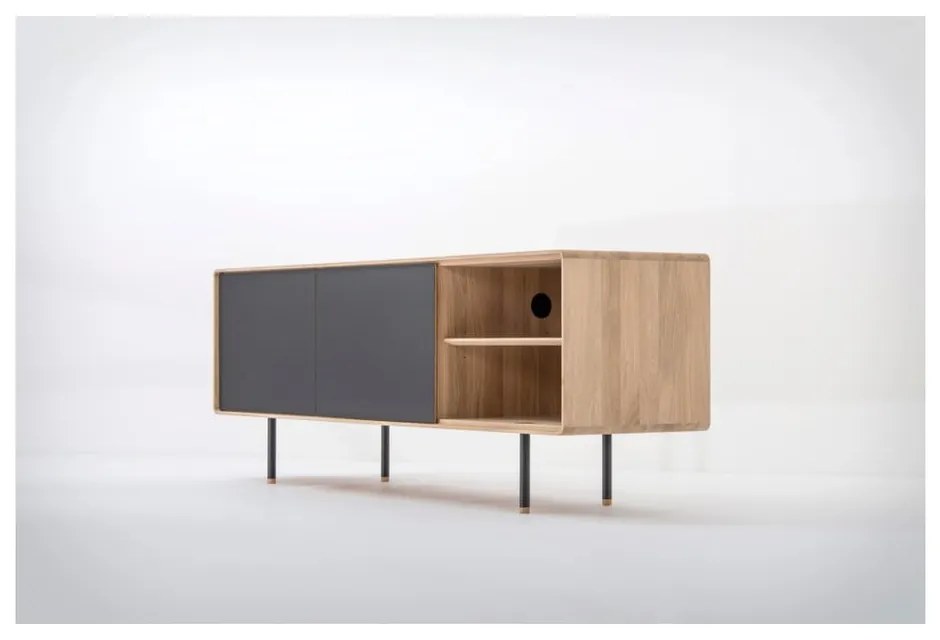 Черна/естествена маса за телевизор от масивен дъб 180x64 cm Fina – Gazzda