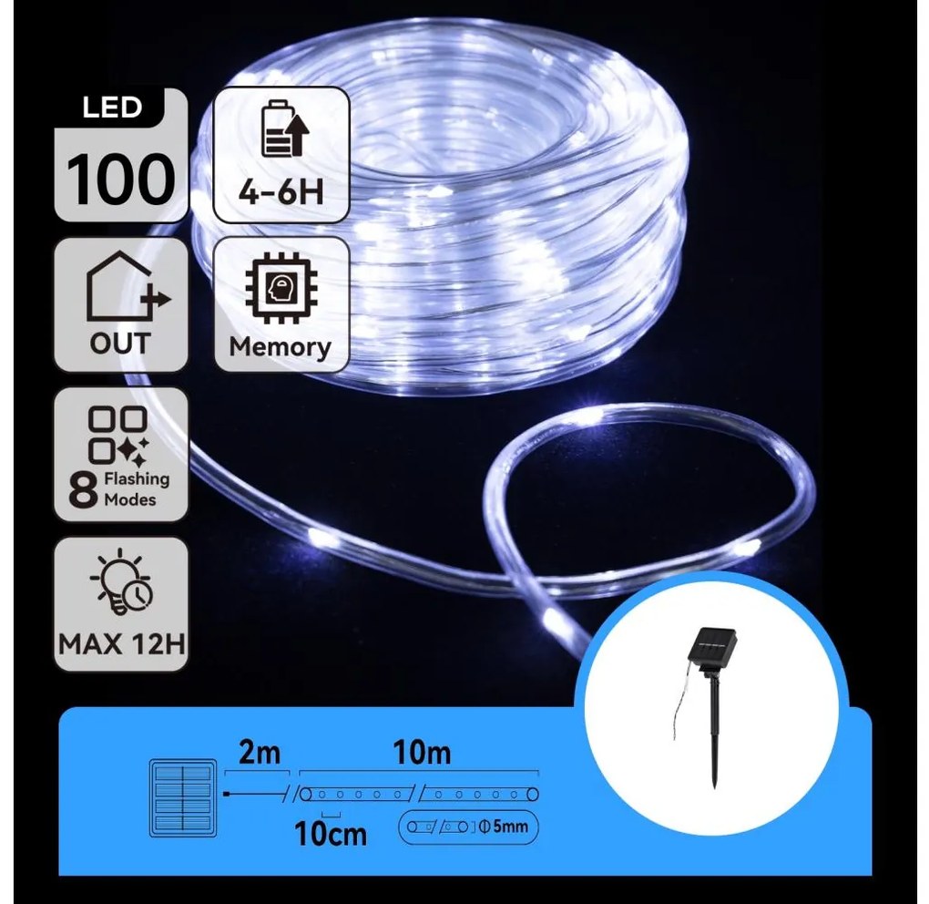 Aigostar - LED соларен коледен гирлянд 100 LED, 8 функции, 12м, IP65, студена бя