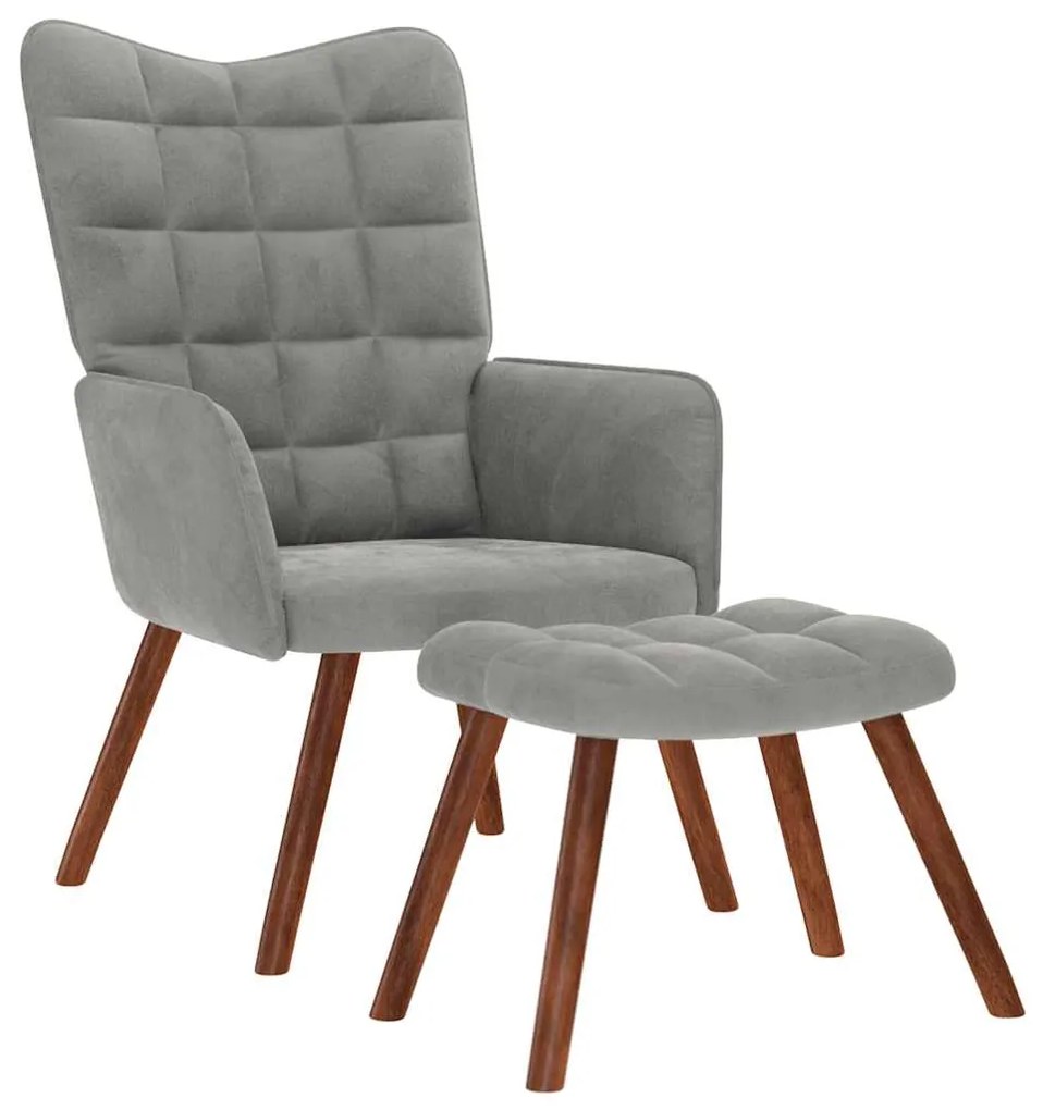 4016821 vidaXL Релаксиращ фотьойл с табуретка, светлосив кадифе