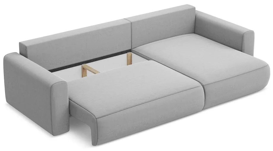 Светлосив кадифен разтегателен ъглов диван с място за съхранение (десен ъгъл) Kapua – Makamii