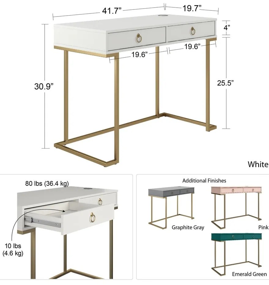 Сива работна маса Camila - CosmoLiving by Cosmopolitan