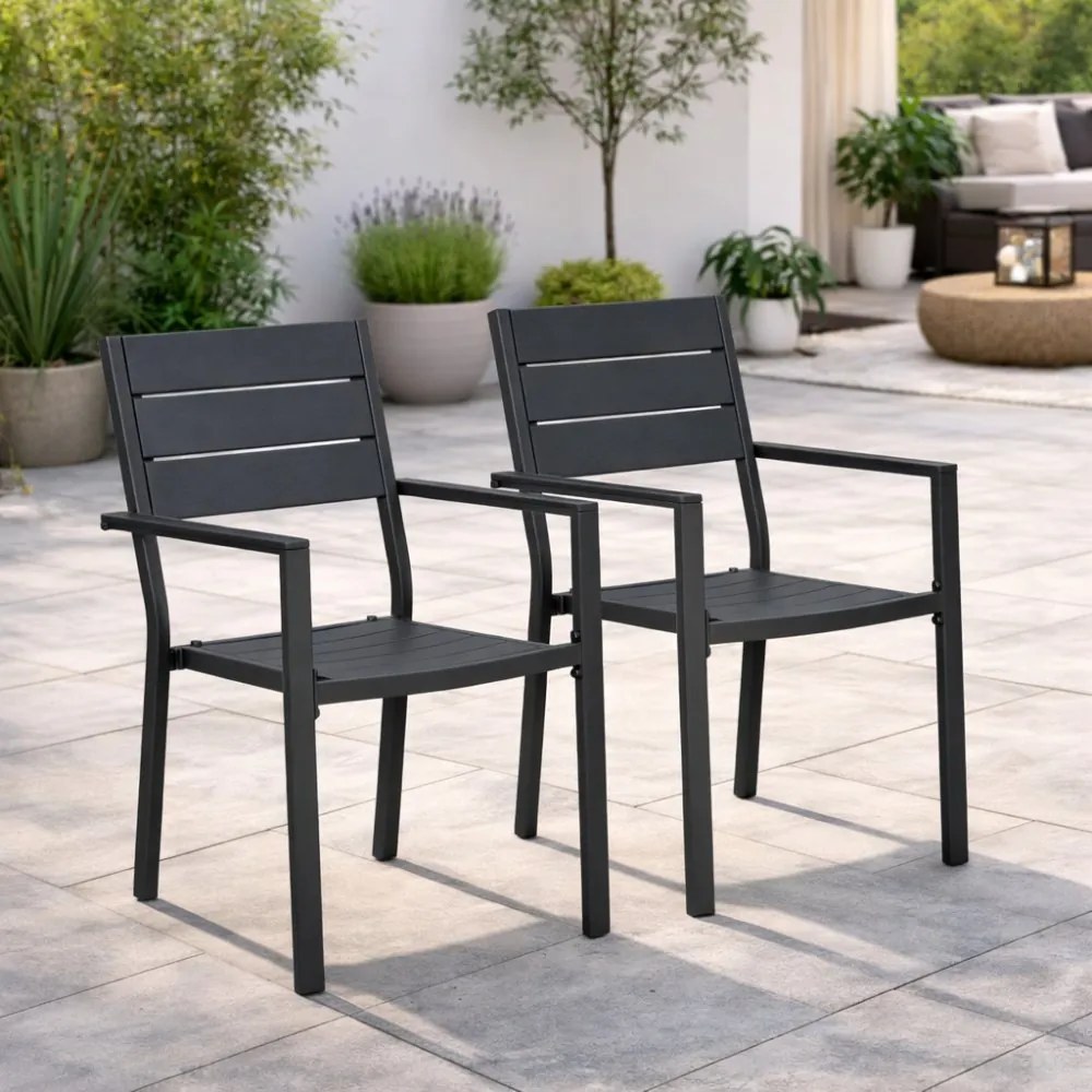 Комплект от 2 градински стола с товароносимост 150 кг Бял