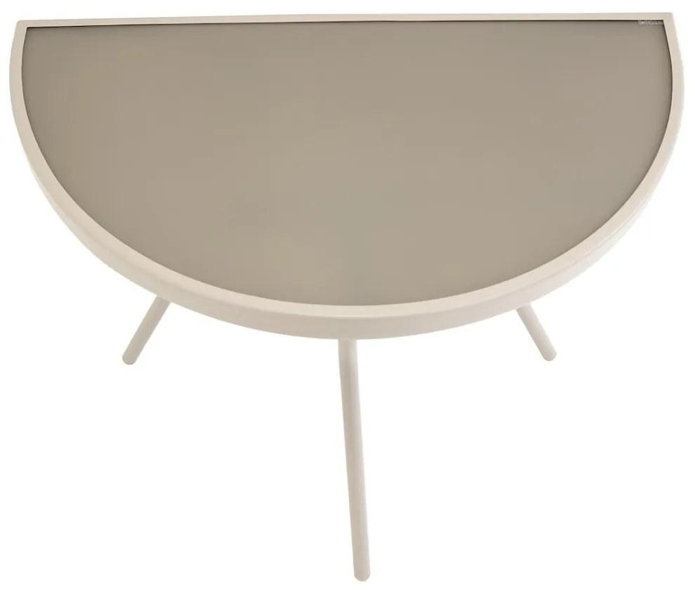 Полукръгла балконска маса бежова - стъкло с метална структура