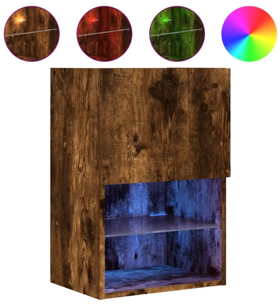 837037 vidaXL ТВ шкаф с LED осветление, опушен дъб, 40,5x30x60 см