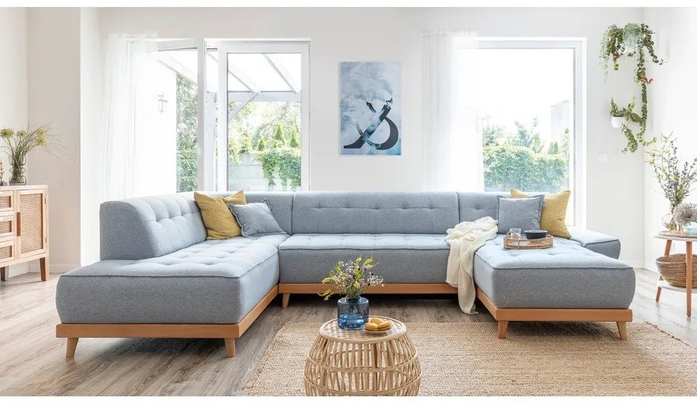 Светлосин U-образен разтегателен диван, ляв ъгъл Dazzling Daisy - Miuform