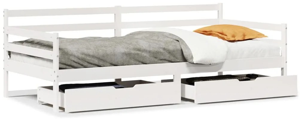 3302060 vidaXL Легло с чекмеджета, без матрак, бяло, 90x200 см, масивно дърво