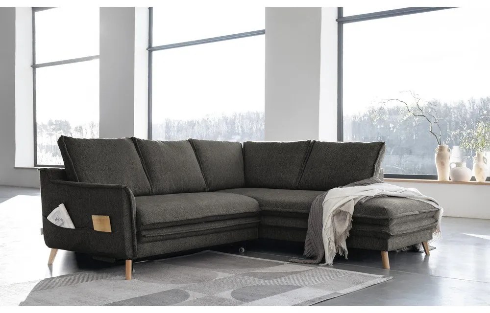 Тъмносив разтегателен ъглов диван (десен ъгъл) Charming Charlie – Miuform