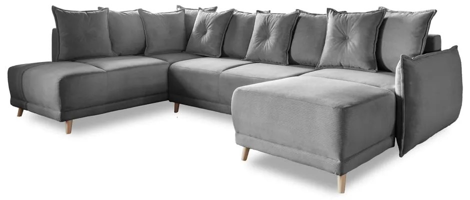 Ъглов разтегателен диван от сив велур (ляв ъгъл/"U") Lazy Lukka - Miuform