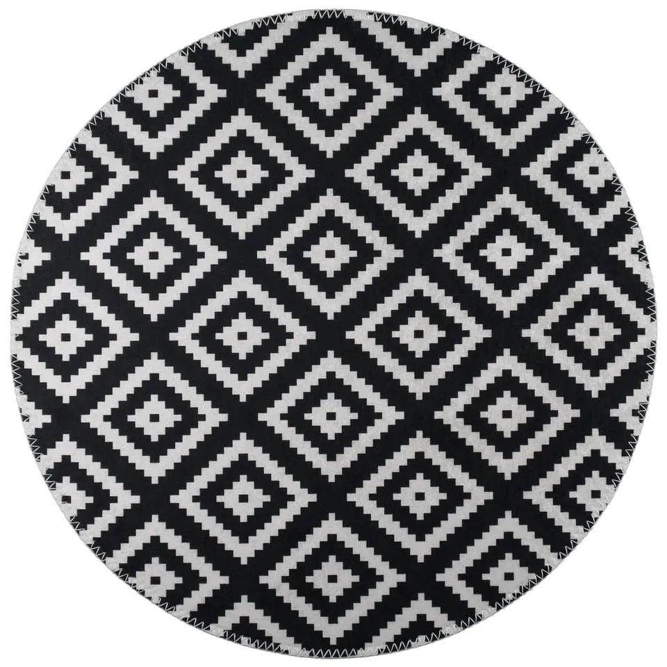 Черно-бял миещ се кръгъл килим ø 80 cm - Vitaus