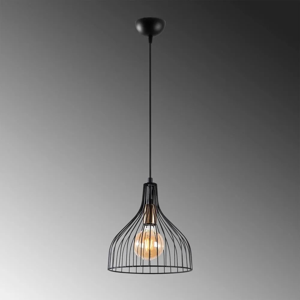 Черно висящо осветително тяло с метален абажур ø 25 cm Cafu – Opviq lights