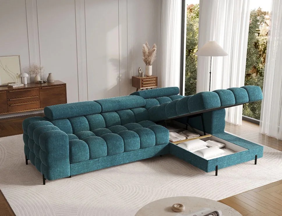 Ъглов диван Freyia-Петролен-Десен