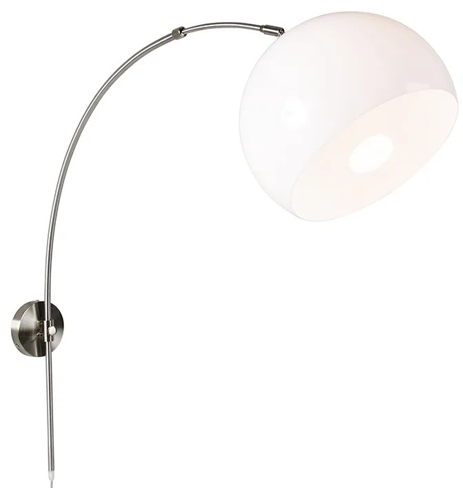 Ретро стенна арка лампа стомана с бял регулируем абажур