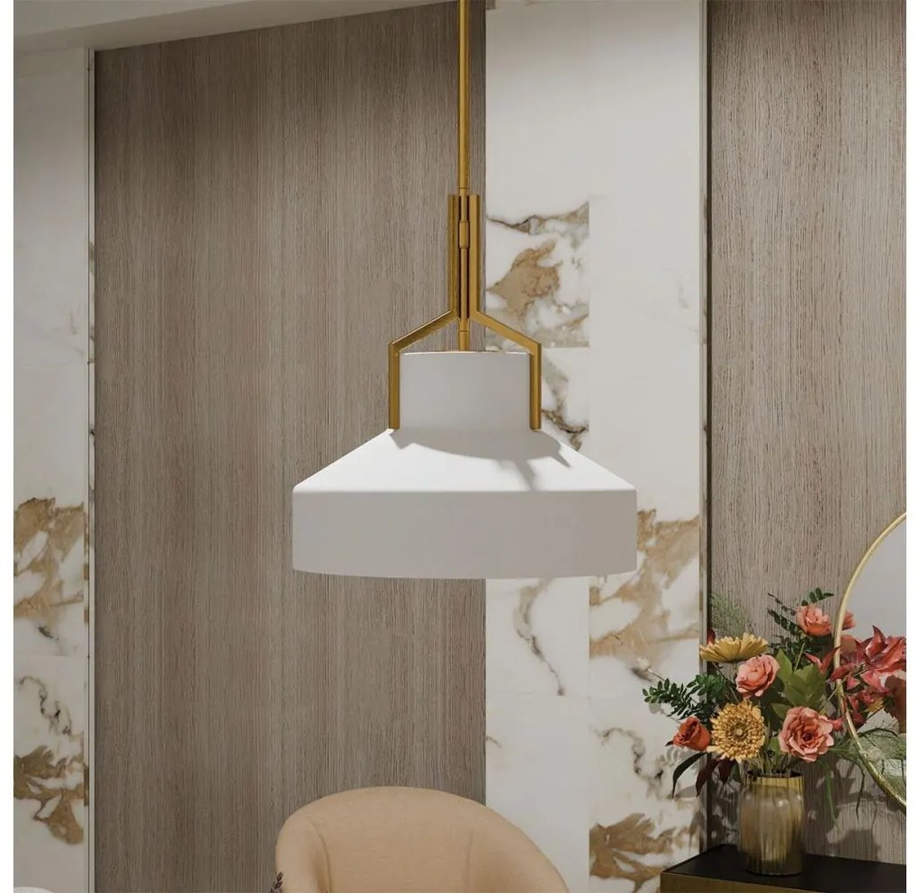 Quoizel QZ-BRECKEN-2P-AB-OPAL - Полилей на тръба BRECKEN 2xE27/60W/230V златист/бял