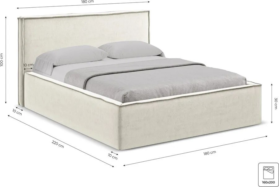 Тъмносиво двойно тапицирано легло с място за съхранение и включена подматрачна рамка 160x200 cm Anani – Makamii