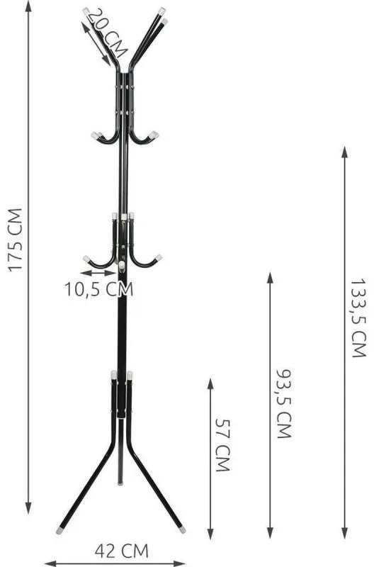 Стояща закачалка Ruhhy, 170 см, 3 нива, 12 куки, Черен