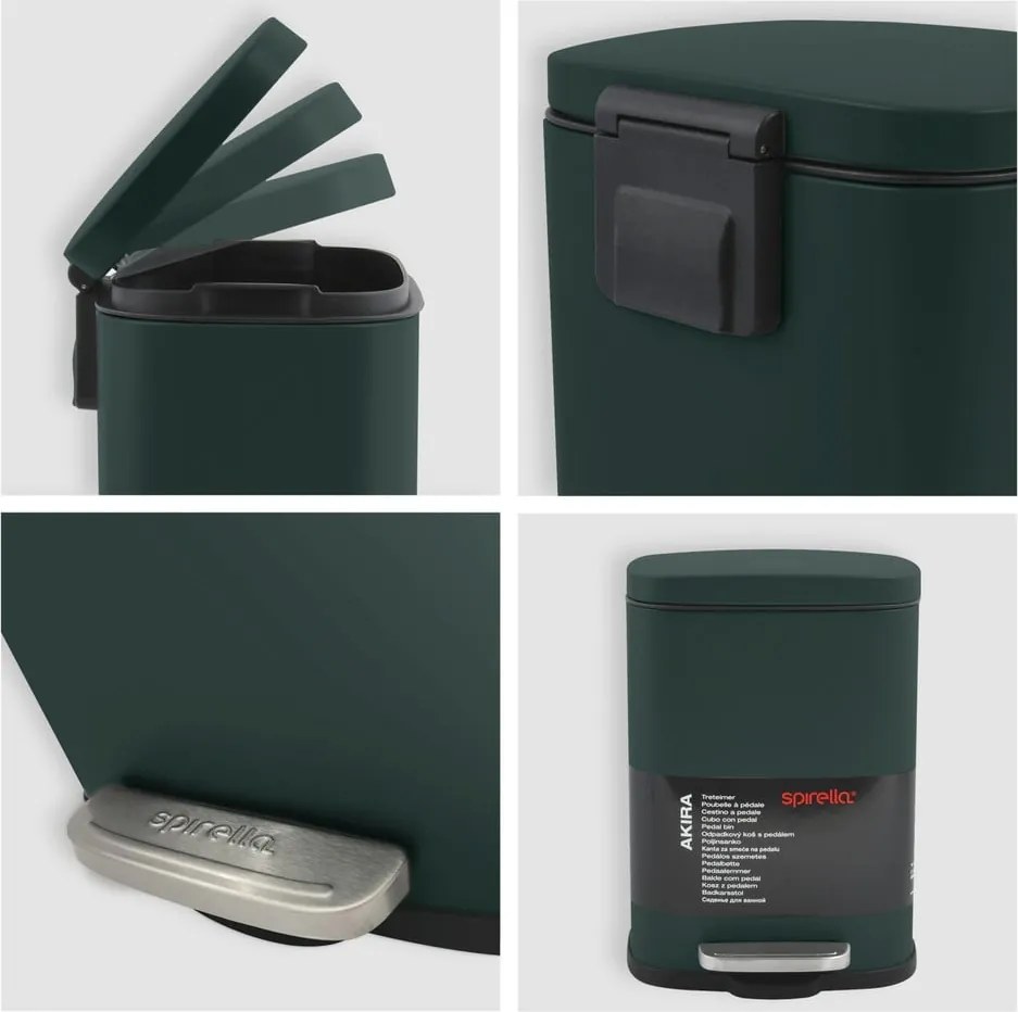 Тъмнозелено стоманено кошче за боклук с педал 5 l Akira – Spirella