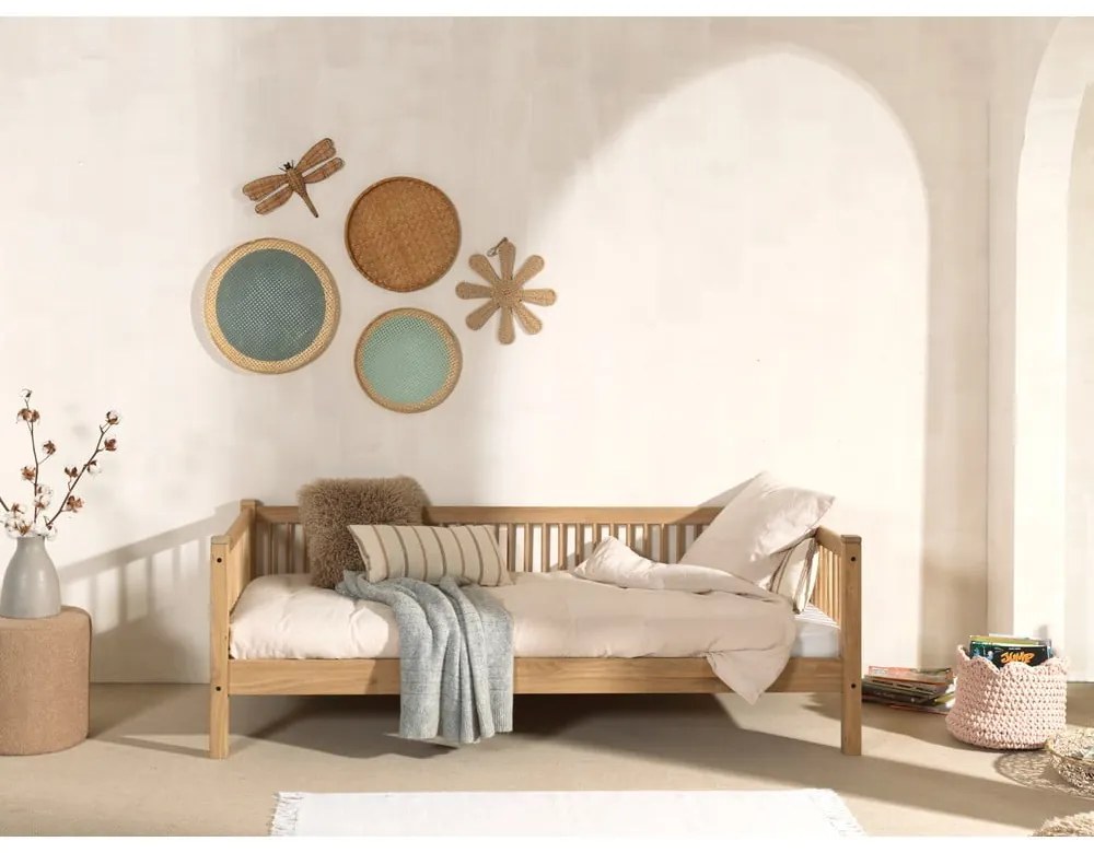 Детско разтегателно легло от масивен дъб с място за съхранение в естествен цвят 90x200 cm Forrest – Vipack