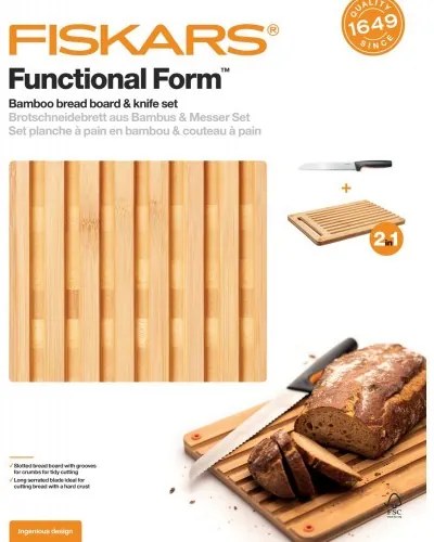 Fiskars - Бамбукова дъска и нож за хляб Functional Form
