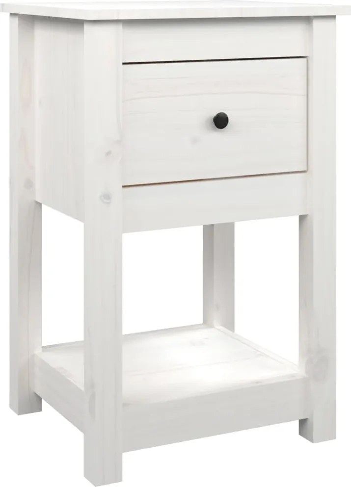 821731 vidaXL Нощно шкафче, бяло, 40x35x61,5 см, борово дърво масив