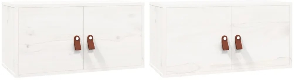 818368 vidaXL Стенни шкафове, 2 бр, бяла, 60x30x30 см, бор масив