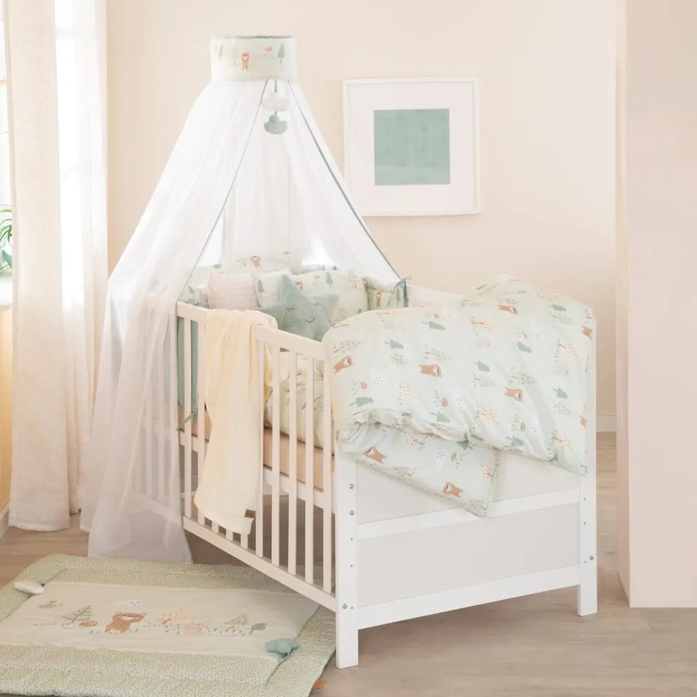 Светлозелено памучно детско спално бельо за детско креватче 100x135 cm Woodland Buddies – Roba