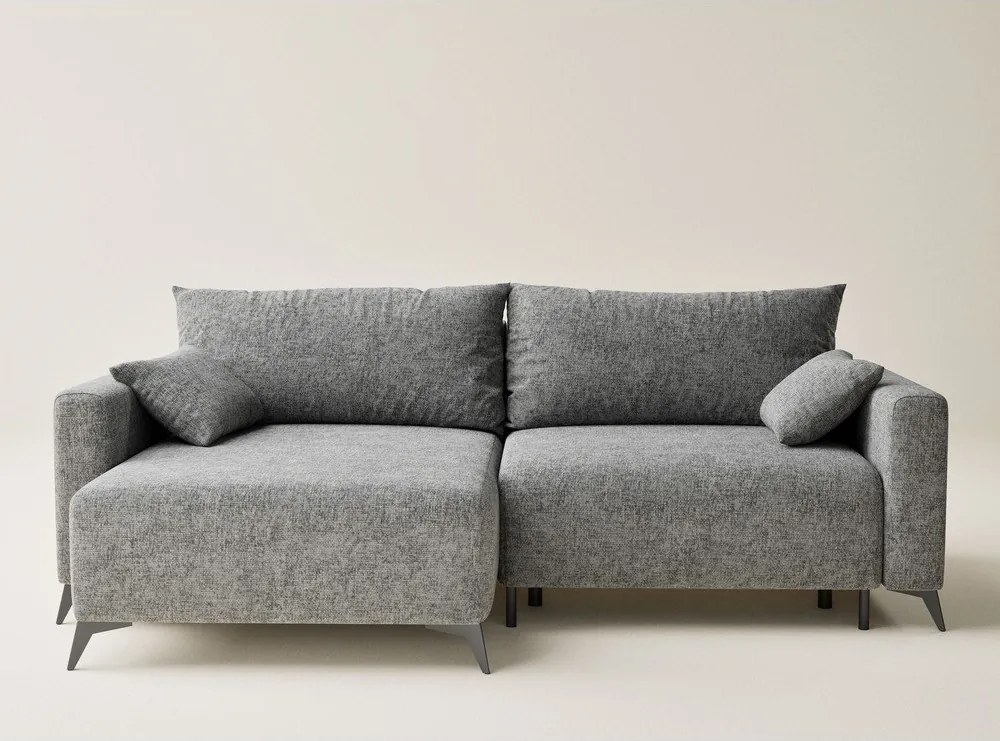 Сив шенилов сгъваем/с място за съхранение ъглов диван (ляв ъгъл) Leon – Maison de Rêve