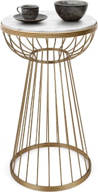 Мантари метална - МДФ странична маса в златист - бял мраморен ефект 35x35x58см.