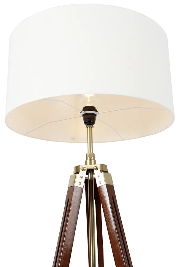 Винтидж подова лампа месинг с абажур бял 50 см триножник - Cortin