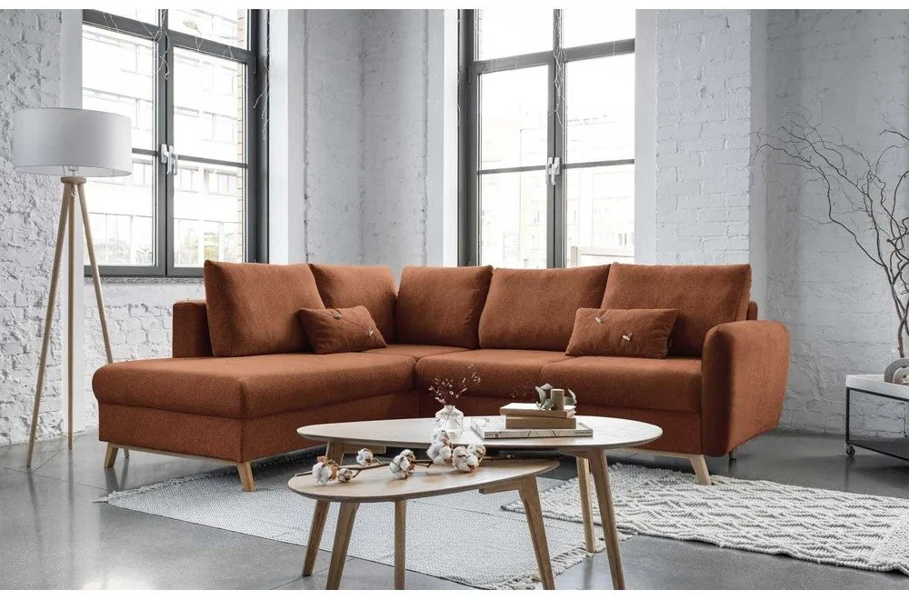 Оранжев ъглов разтегателен диван ляв ъгъл, Scandic Lagom - Miuform