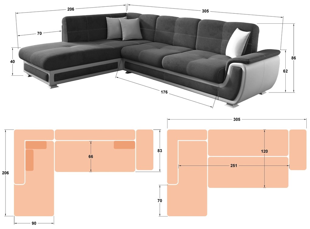 Разтегателен ъглов диван + клик-клак механизъм Принцес II