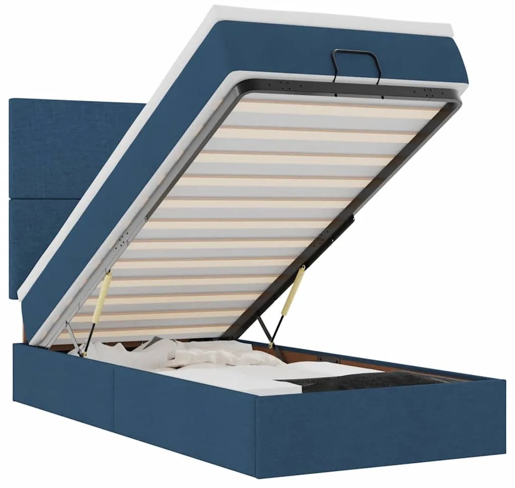 3313905 vidaXL Османска легло с матрак и LED, синьо, 100x200 см, плат