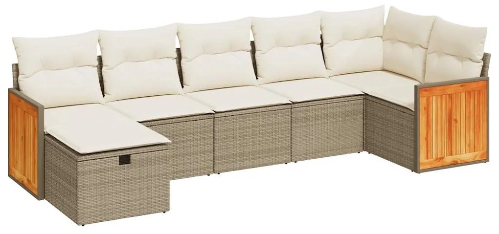 3326041 vidaXL Градински диван с възглавници, 7 части, бежов полиратан