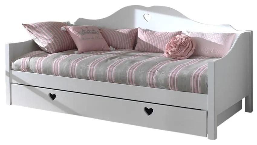 Бяло разтегателно детско легло от масивен бор с място за съхранение 90x200 cm AMORI – Vipack