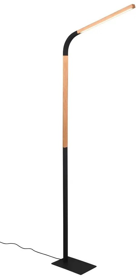 LED подова лампа в черен и естествен цвят с дървен абажур (височина 169,5 cm) Norris - Trio