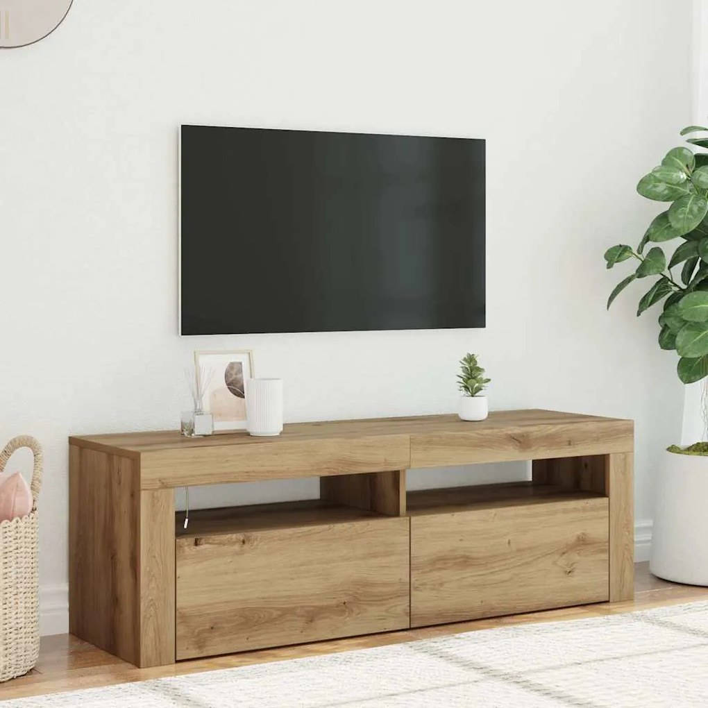 856320 vidaXL ТВ шкаф с LED осветление, 120x35x40 см, инженерно дърво