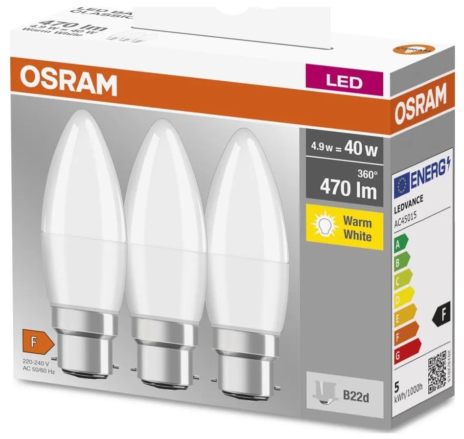 К-кт 3x LED Крушка B38 B22d/4,9W/230V 3000K - Osram