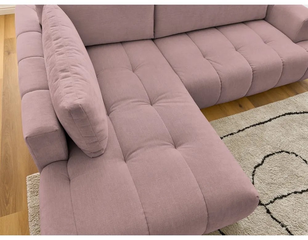 Розов сгъваем/с място за съхранение ъглов диван (ляв ъгъл/L форма) Fuji – Bobochic Paris