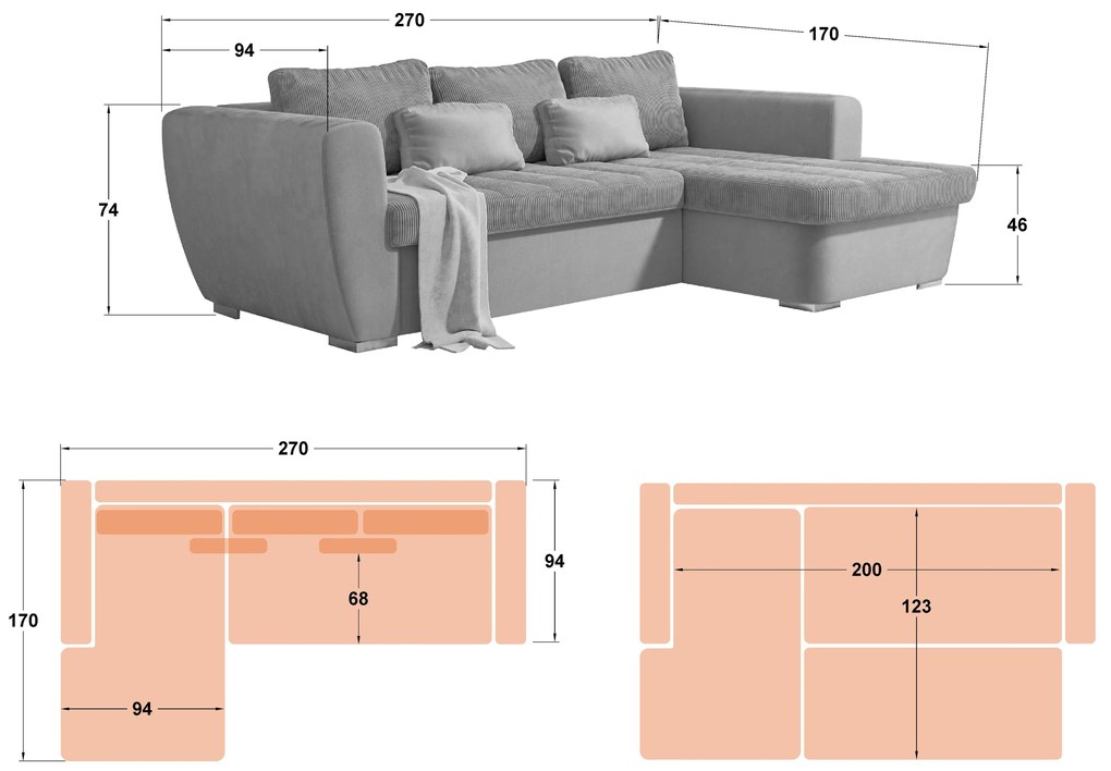 Разтегателен ъглов диван Лас Вегас S Премиум