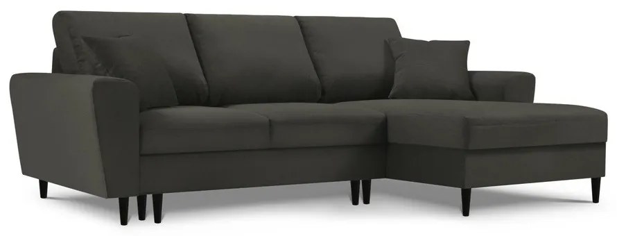 Черен разтегателен ъглов диван с място за съхранение от рипсено кадифе (десен ъгъл) Kyoto – Cosmopolitan Design