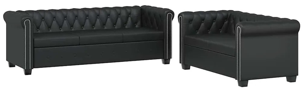 272249 vidaXL Честърфийлд 2-местен и 3-местен диван изкуствена кожа черен
