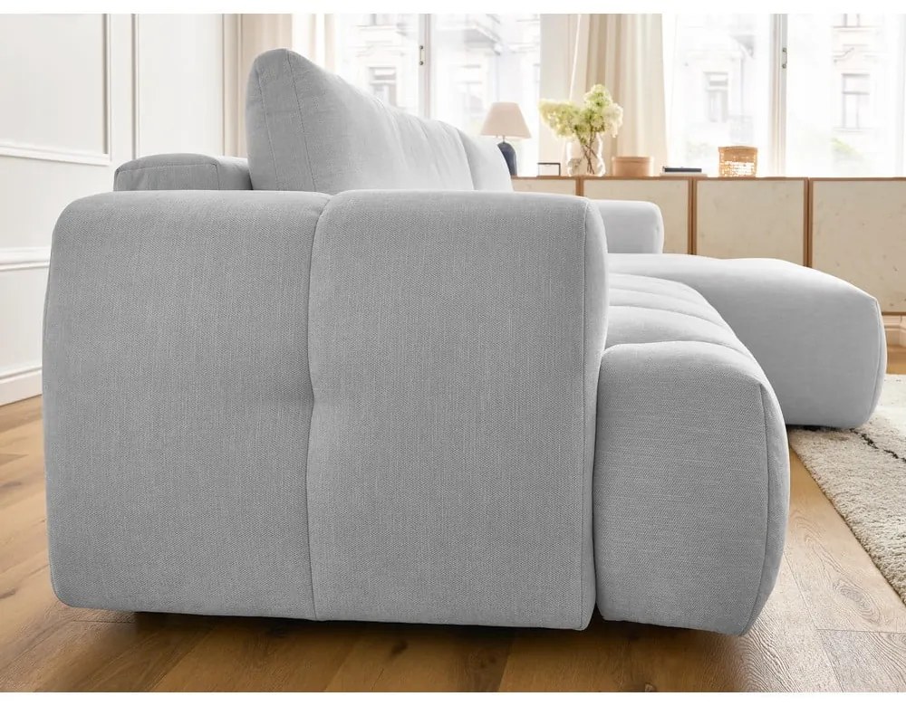 Светлосив сгъваем/с място за съхранение ъглов диван (десен ъгъл) Fuji – Bobochic Paris