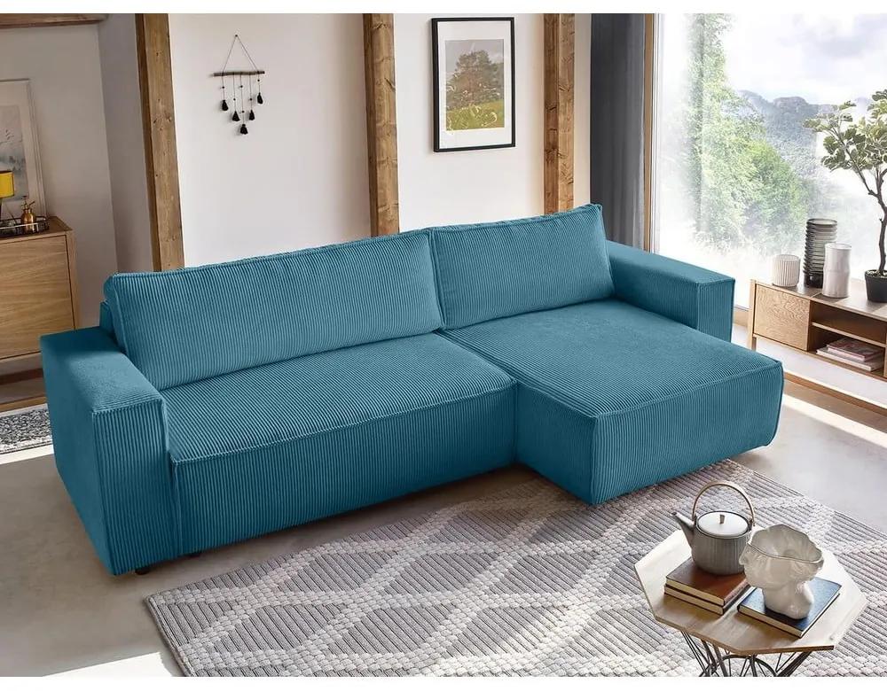 Разтегателен диван от велур в синьо и тюркоазено Nihad - Bobochic Paris